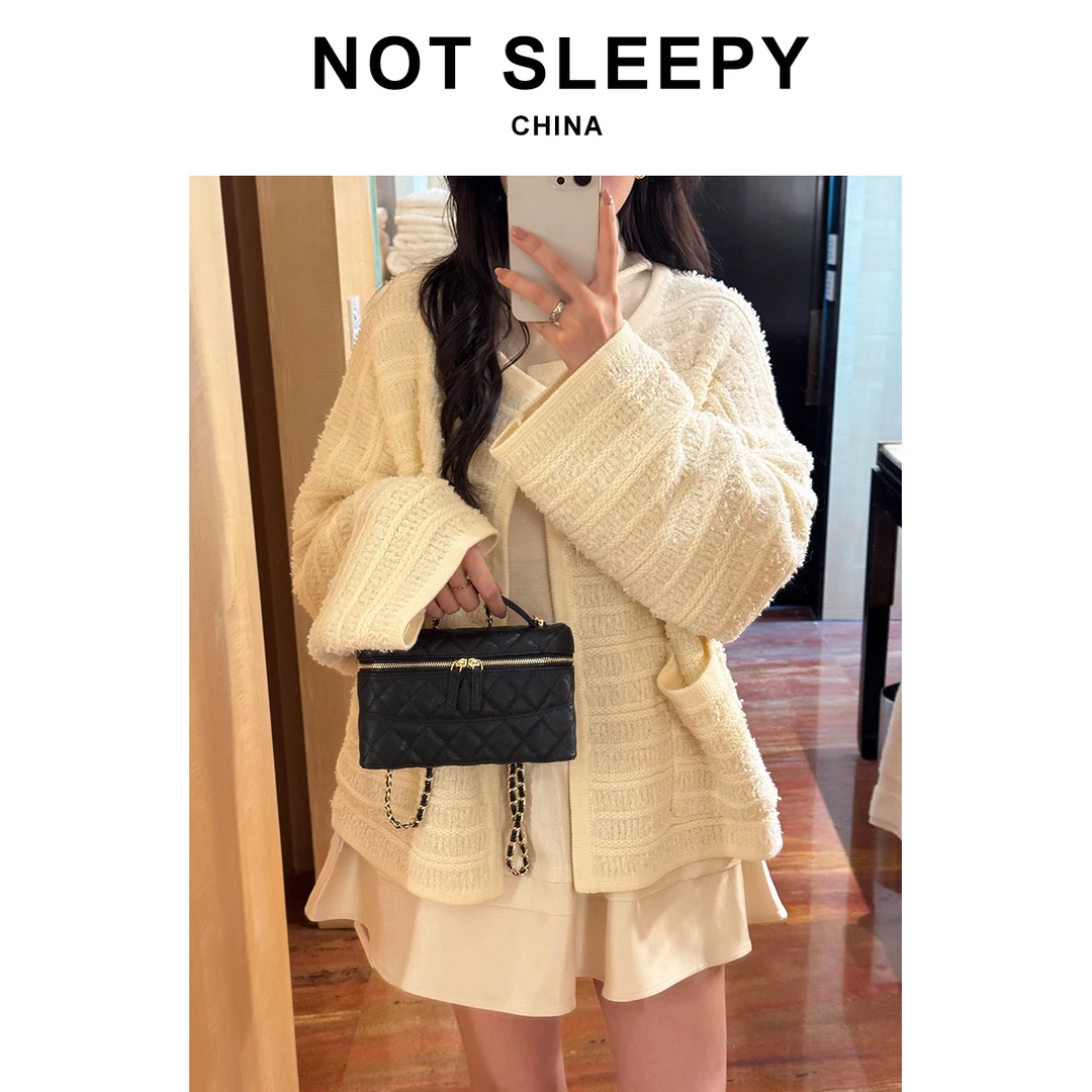 【不睡觉商店】盒子包2025新款小香风包包高级感真皮斜挎手提饭盒包