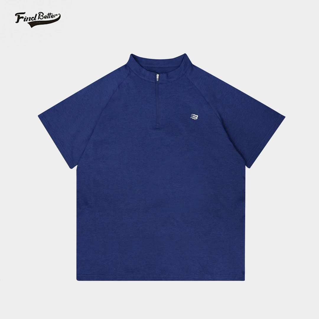 夏季新款透气速干运动舒适休闲时尚纯色户外简约立领T恤-246