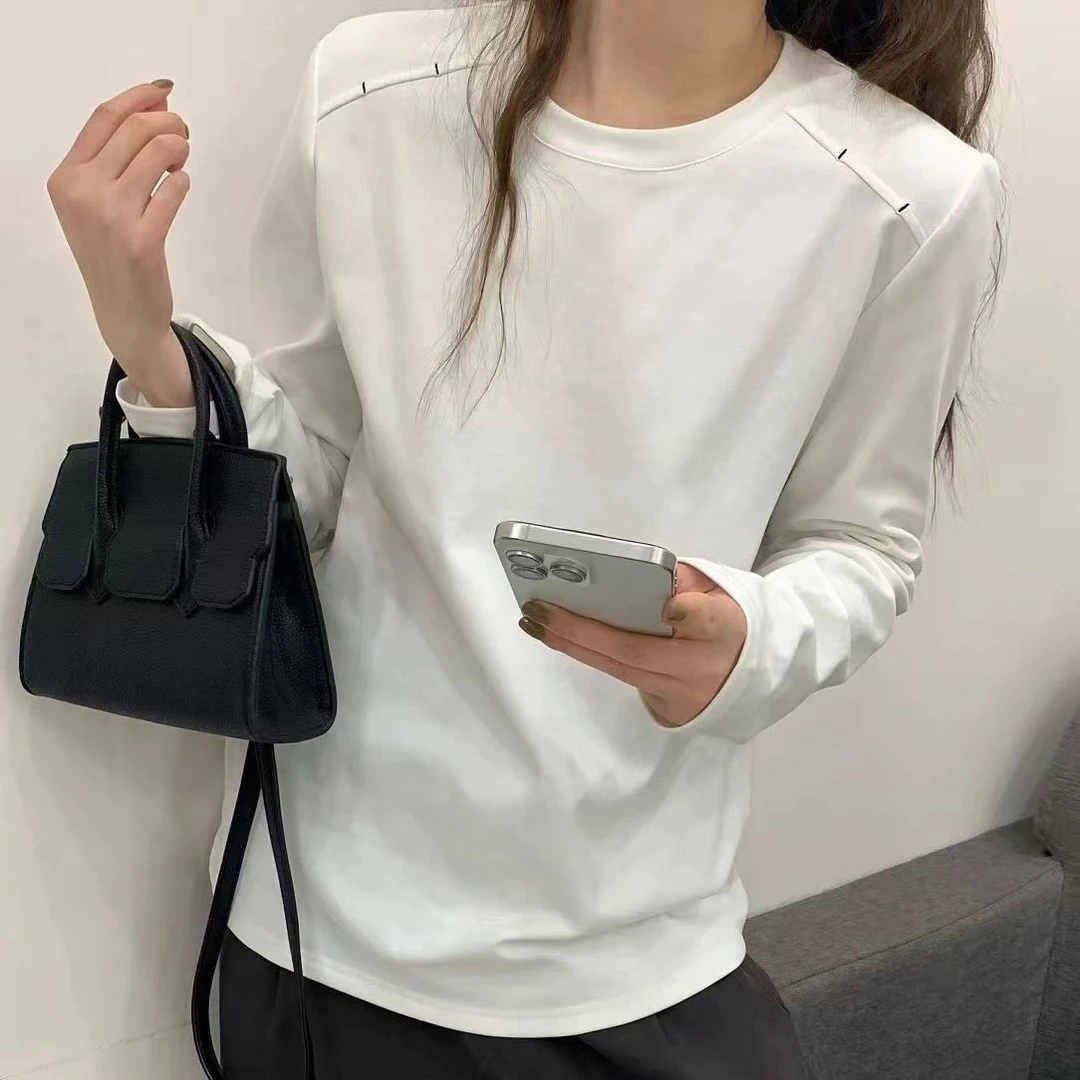 （小清家）春款通勤T恤打底衫纯色套头