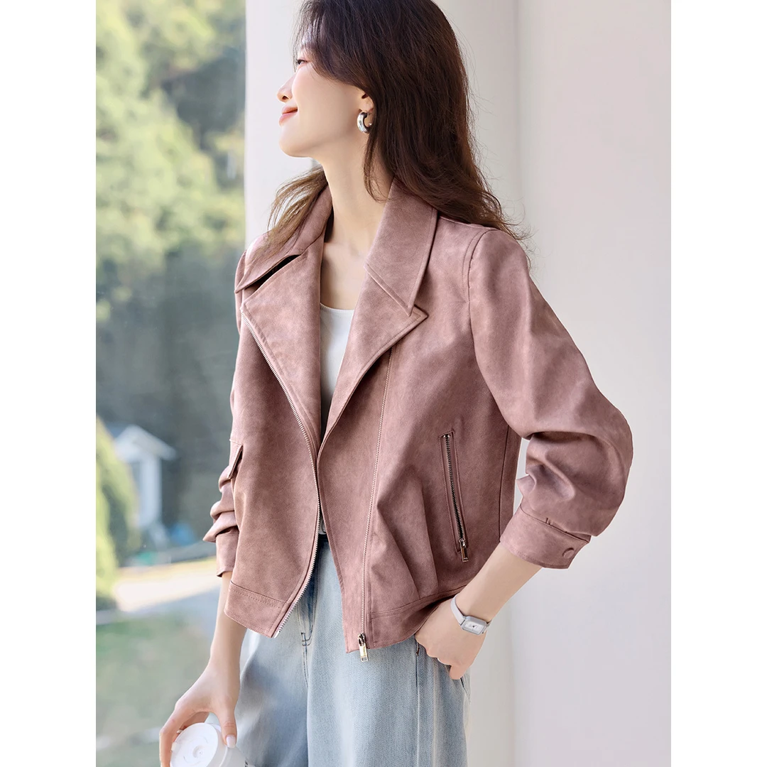 今年流行爆款大翻领机车夹克2025新款秋季休闲短外套女