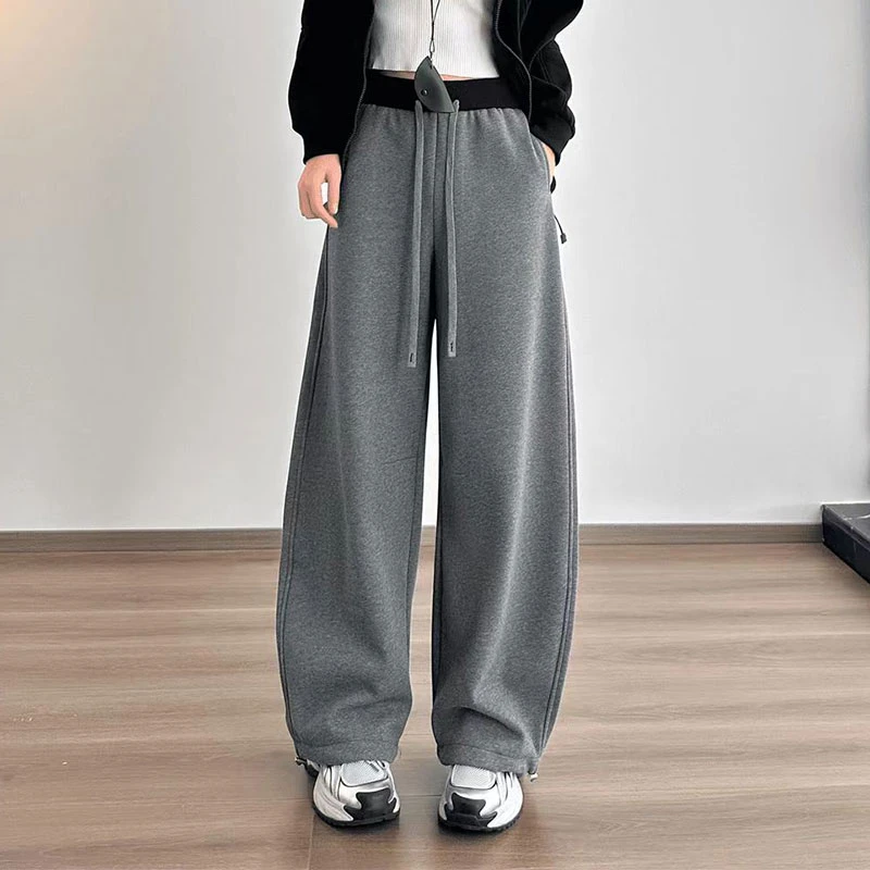 拼色休闲弯刀裤女欧洲站2025春秋季新款两穿裤脚抽绳百搭拖地卫裤