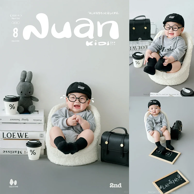 儿童摄影服装灰色美式学院风主题男孩宝宝百天照周岁照拍照服装