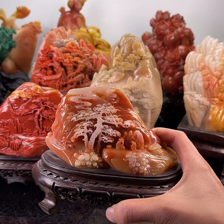 寿山石齐聚兰山摆件