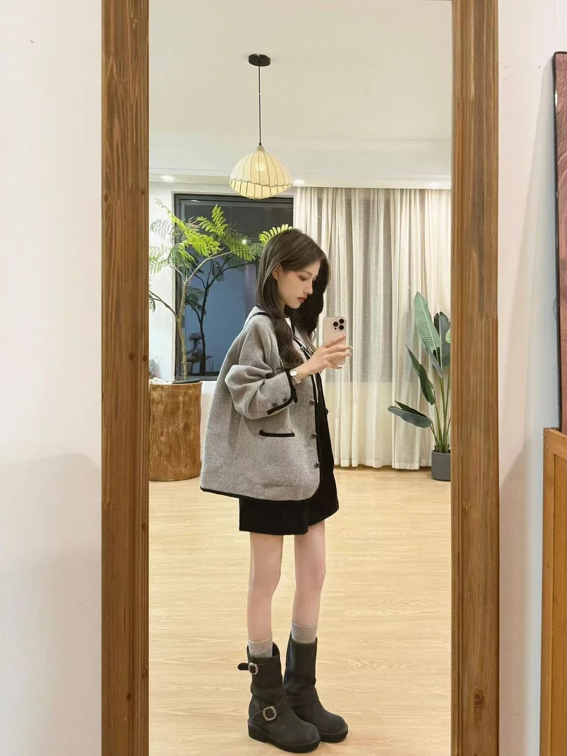 2025春季新款小香风高级感外套简约白色t恤百搭高腰短裤两件套装