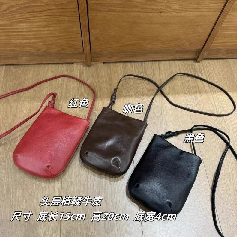 【禹歌】-手机包-水晶植鞣头层牛皮复古单肩斜跨抽绳女士小包女