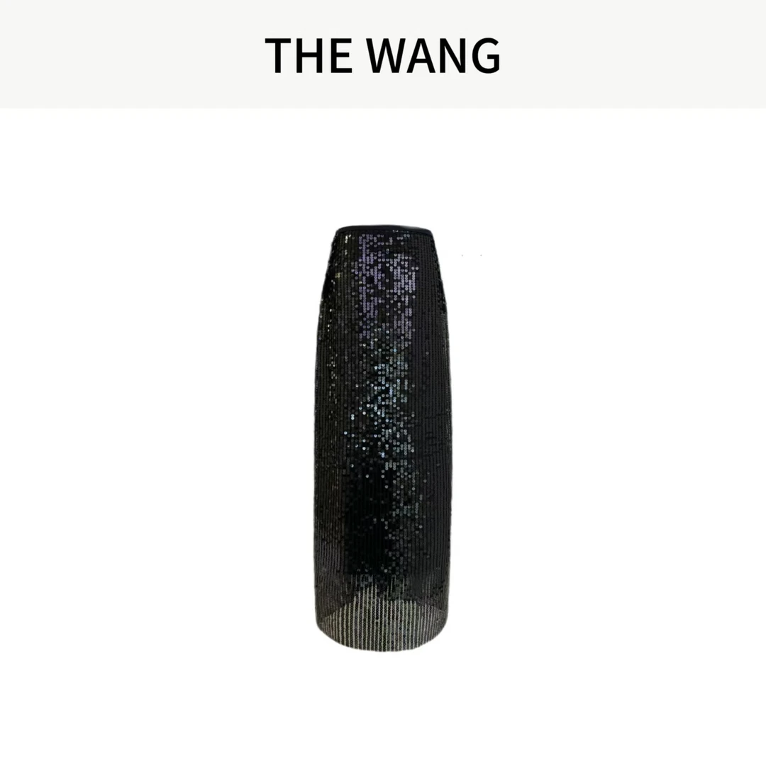 THE WANG 浪漫假日 重工后开叉亮片半身裙