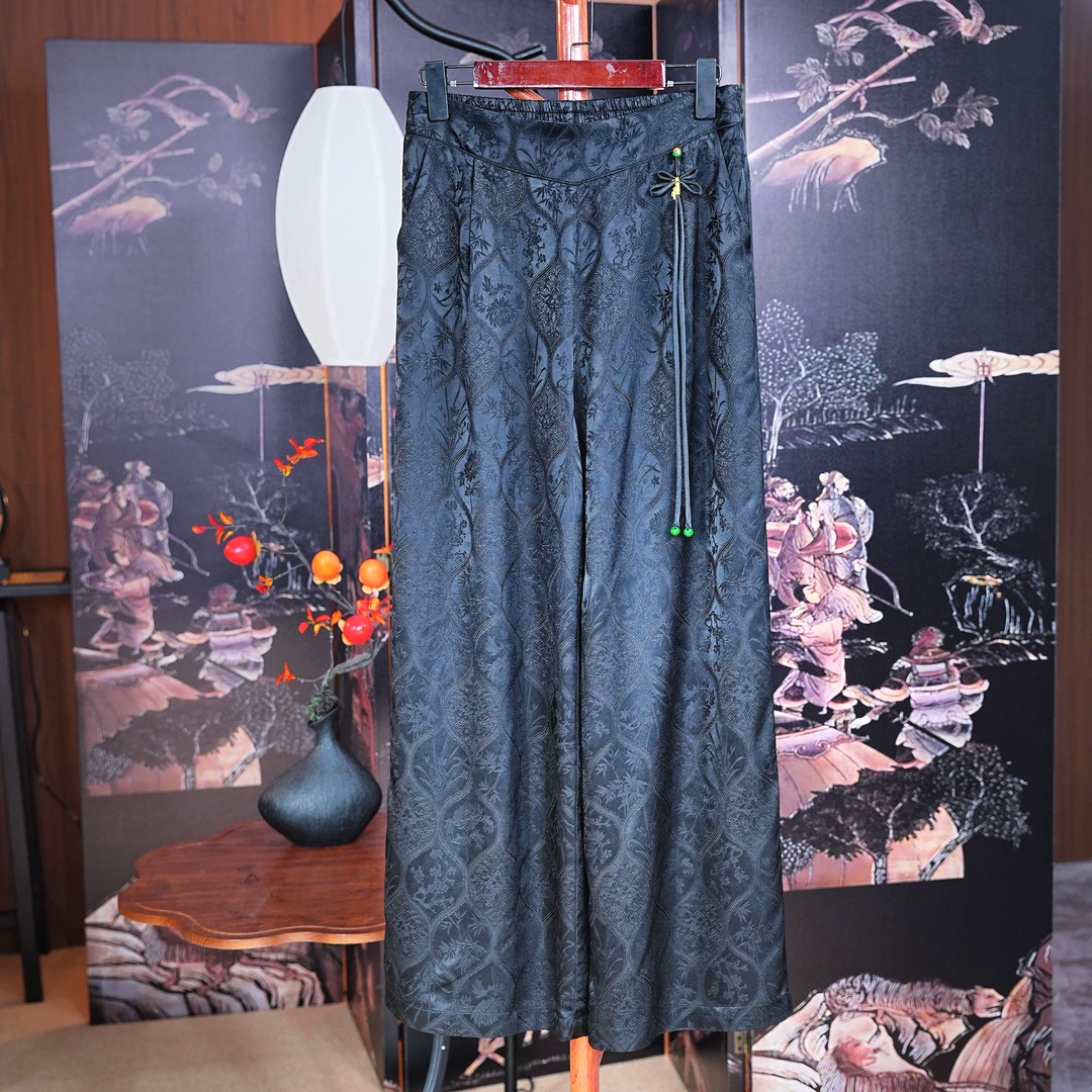 【砚井分香】一缎香云25新品下装新中式百搭高腰气质阔腿裤子下341