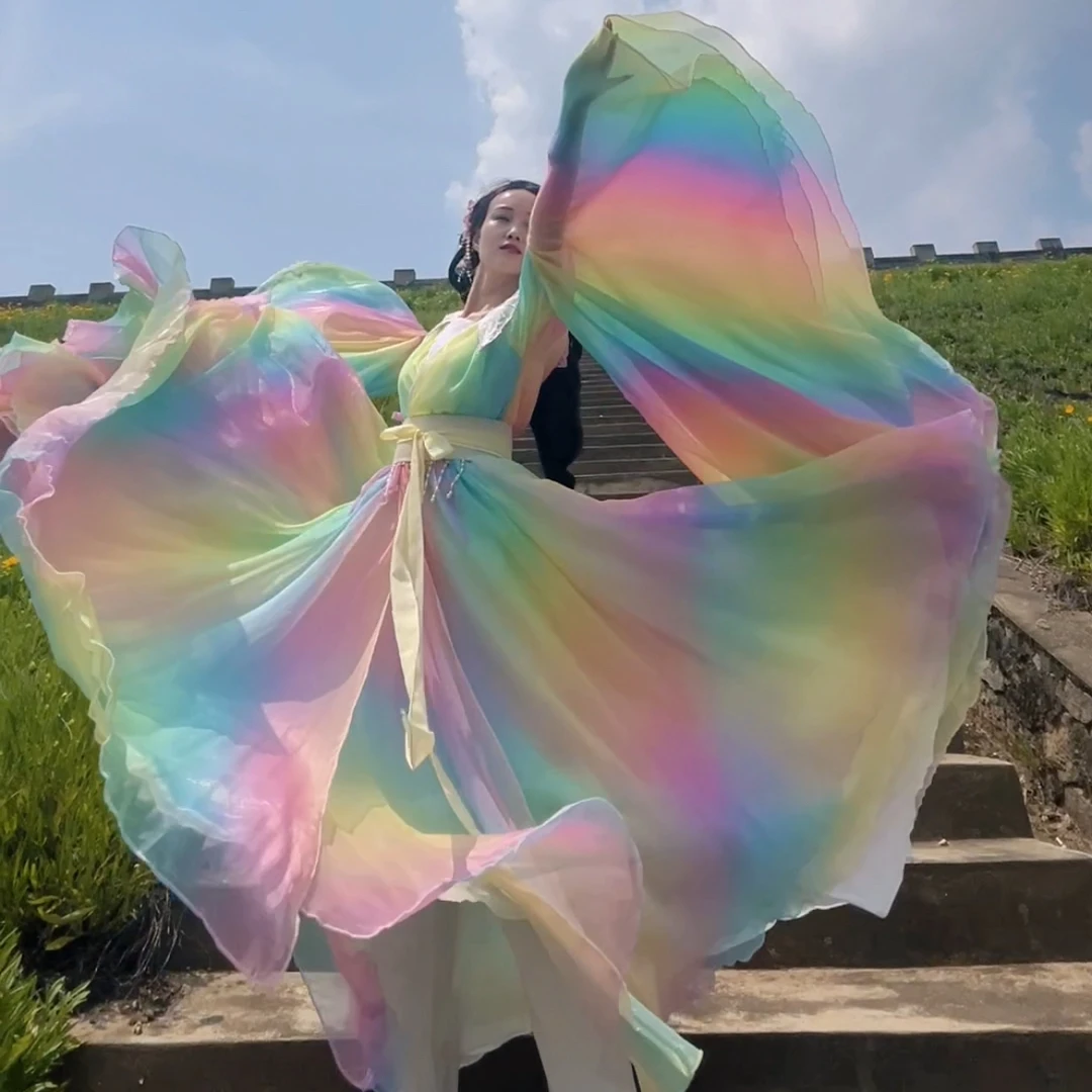 彩虹锦丝皱大圆袖超仙古风仙侠影视古装