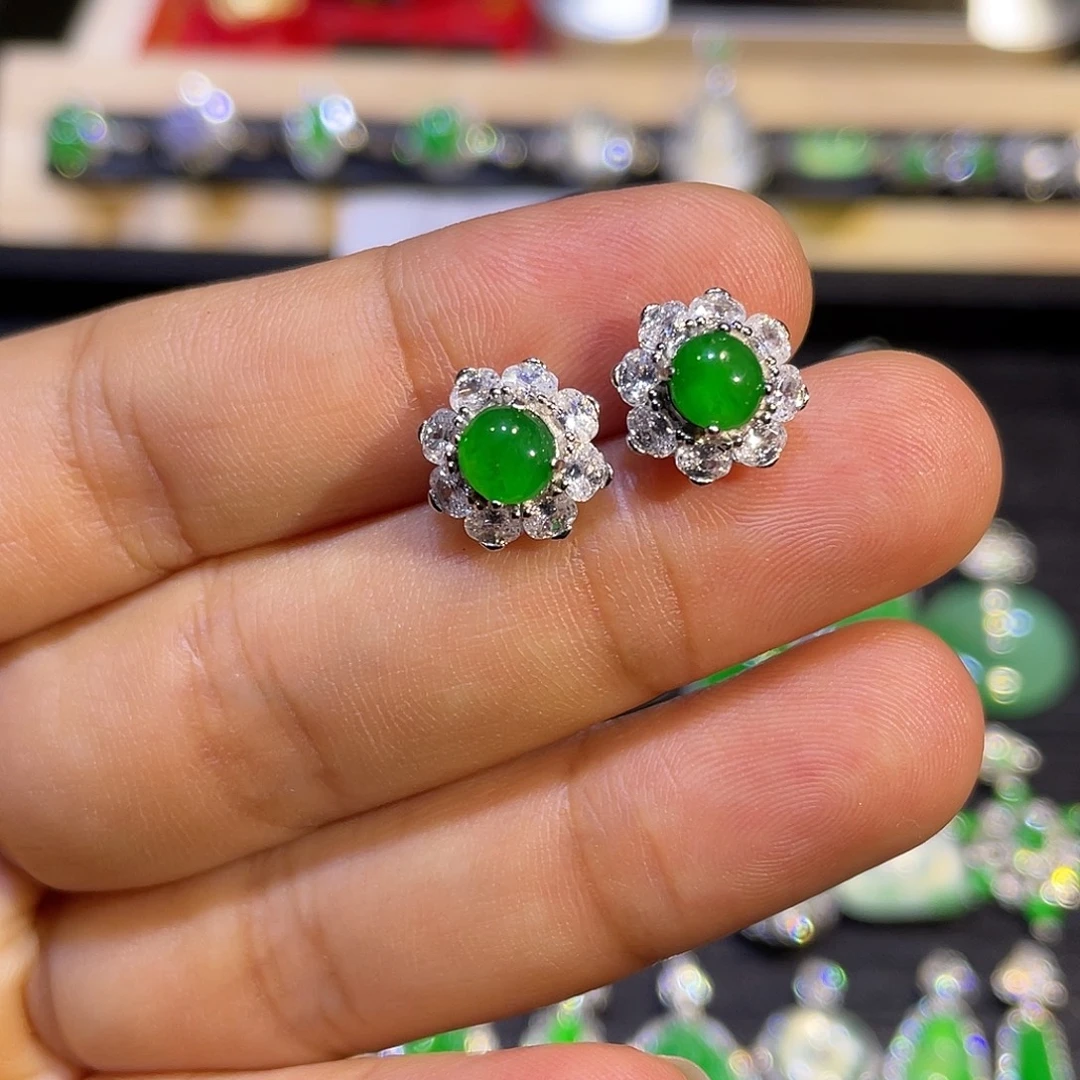 翡翠银S925镶嵌耳钉