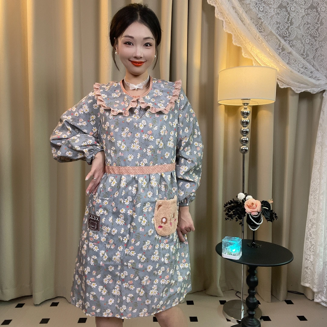 新款长袖罩衣时尚厨房家用做饭洋气可爱透气韩版防污工作服气质