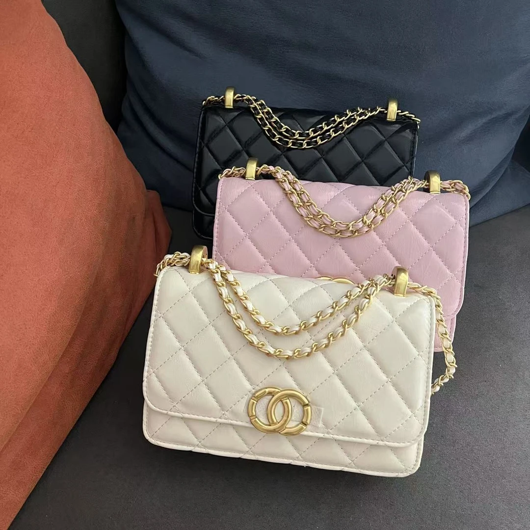 双金珠 新款菱格单肩斜跨手拎包