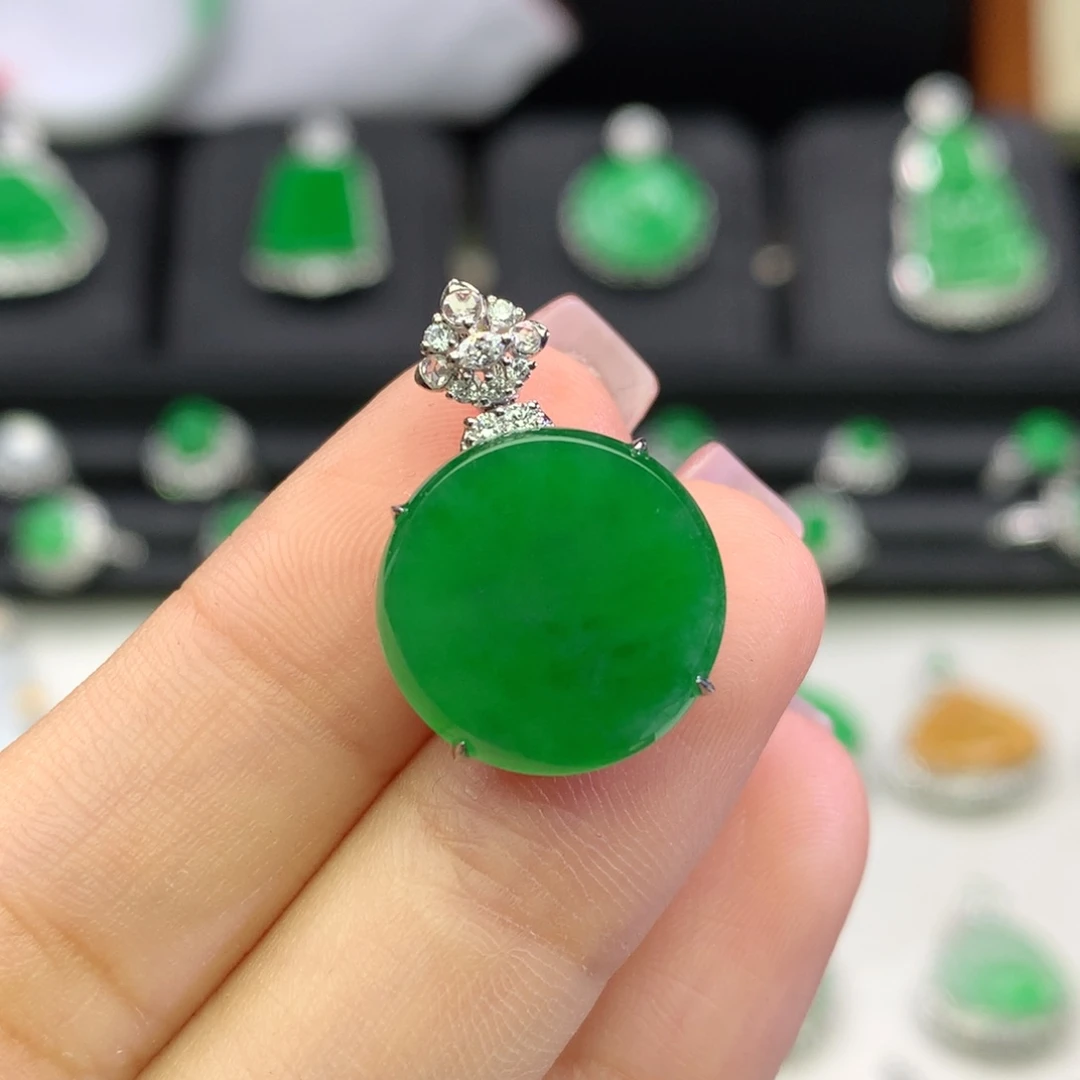 翡翠18K金镶嵌吊坠(不含链)