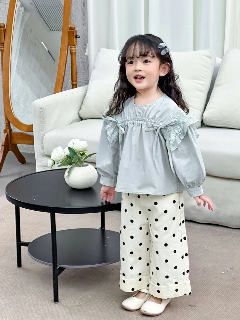 春款女童现货2025女宝套装新款洋气儿童休闲衬衫阔腿裤宝宝两件套
