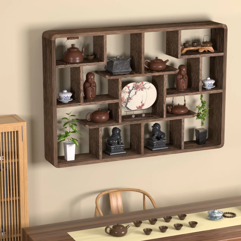 【粉丝专属】博古架多宝阁茶具架新中式茶架实木中式挂墙置物架摆件