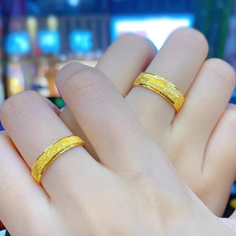 铜合金戒指 南非锡金里外一色戒指男女款磨砂车花情侣对戒开口