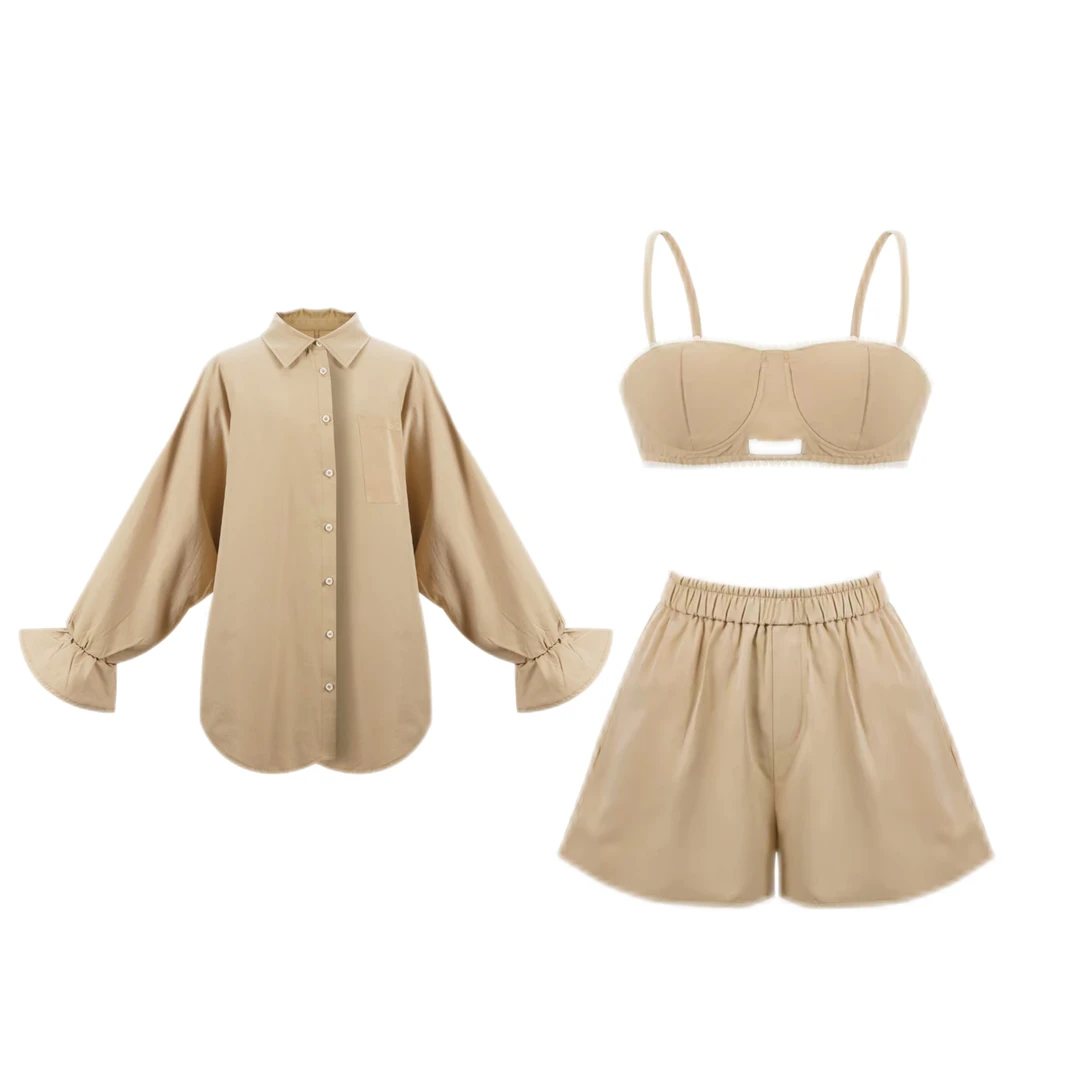 Mardiaab-追溯系列-自由（Liber）-双色衬衫+抹胸+短裤三件套