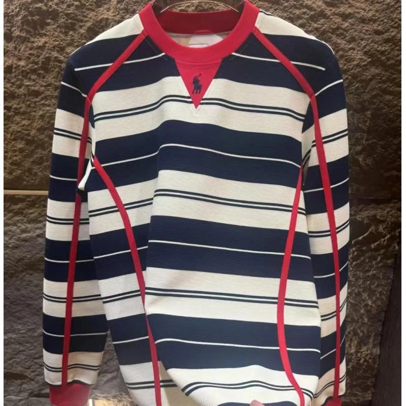 男女同款卫衣条纹时尚圆领轻奢风条纹圆领T恤早秋时尚春秋打底衫