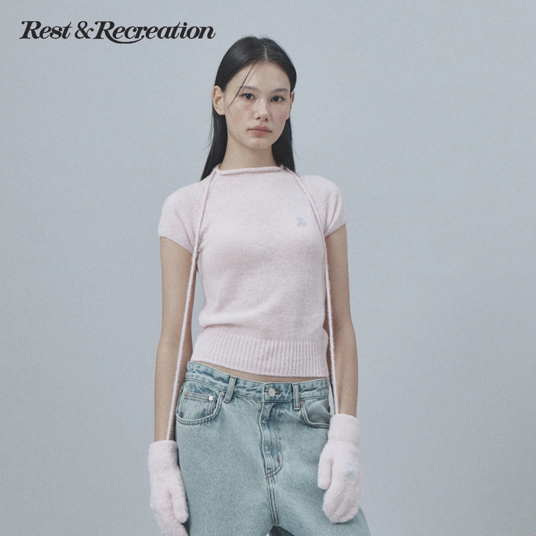 【含绵羊毛】RestandRecreation官方插肩袖针织刺绣半袖上衣秋冬RR