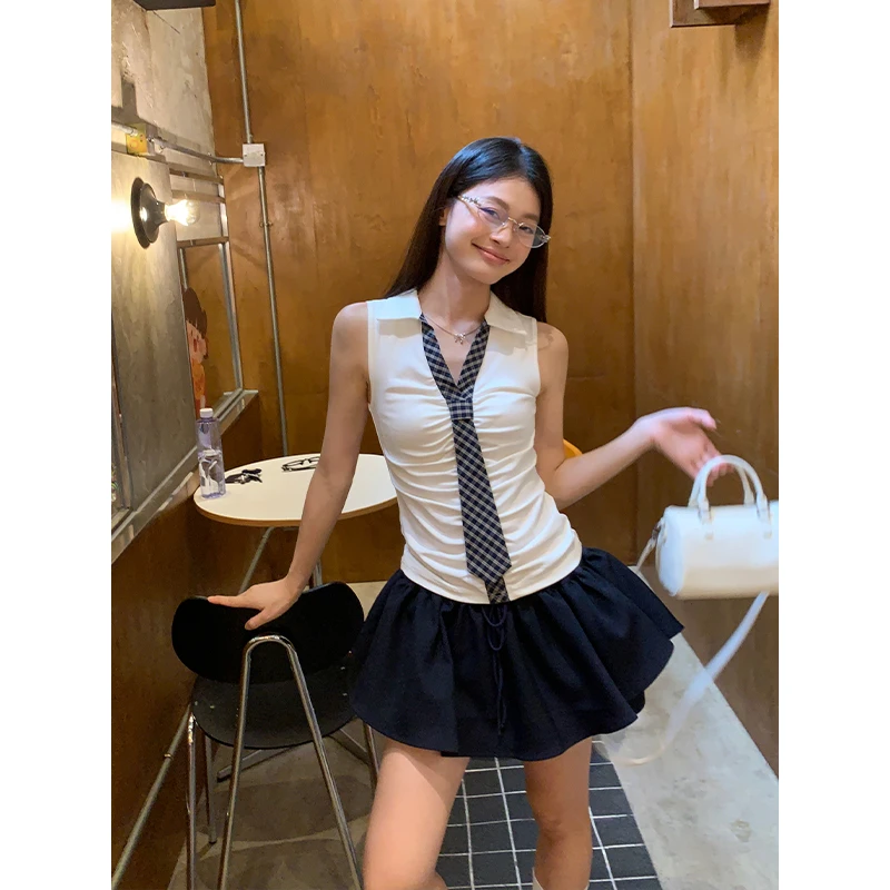 宋正恩藏蓝色松紧腰蓬蓬裙半身裙女小个子高腰防走光裙裤ST10676