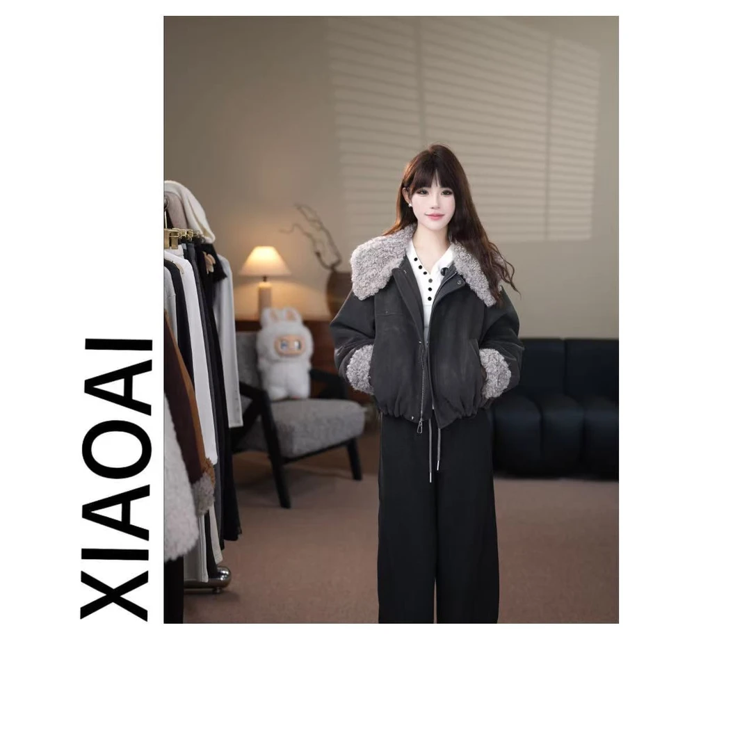 XIAOAI 【布朗尼】90白鸭绒2025秋冬新款时尚羽绒羊毛外套BN25785