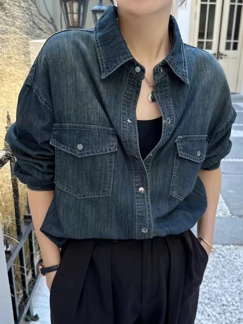 加厚薄绒牛仔衬衫女长袖宽松休闲外套春秋冬季内搭上衣