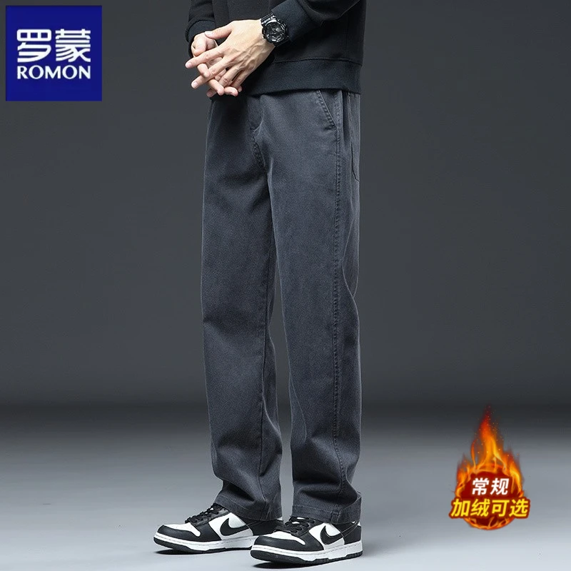 罗蒙2025秋冬弹力男士休闲裤新款潮流百搭宽松直筒长裤复古阔腿裤