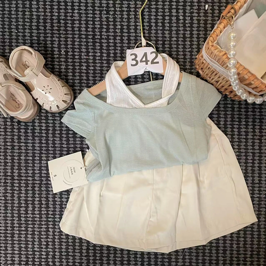【174】-女童学院风套装夏季2025新款儿童服装卡通两件套342