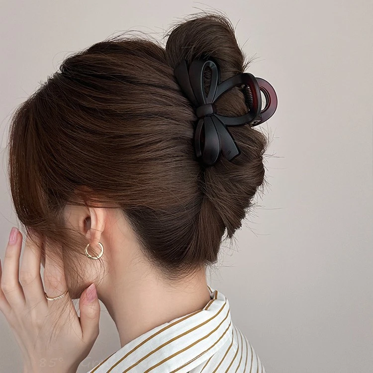 复古气质蝴蝶结加厚发夹秋冬高级感半扎抓夹时尚百搭鲨鱼夹蝴蝶扣