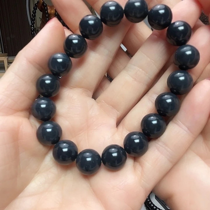 和田玉（墨玉）未镶嵌颈饰卡12圆珠福利款