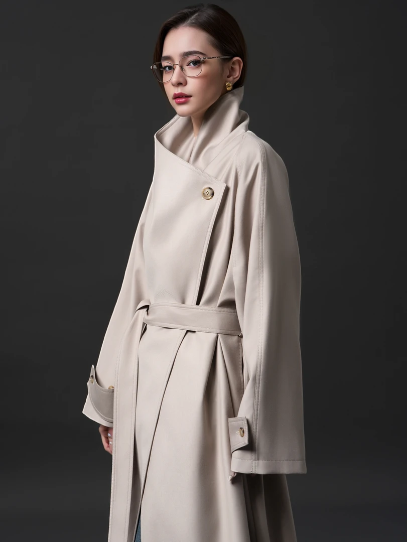 【时髦女主】轻奢洋气衣服女风衣英伦风大翻领宽松长款气质风衣1923