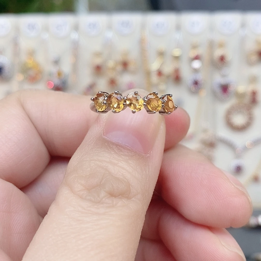 戒指彩色蓝宝石银S925镶嵌