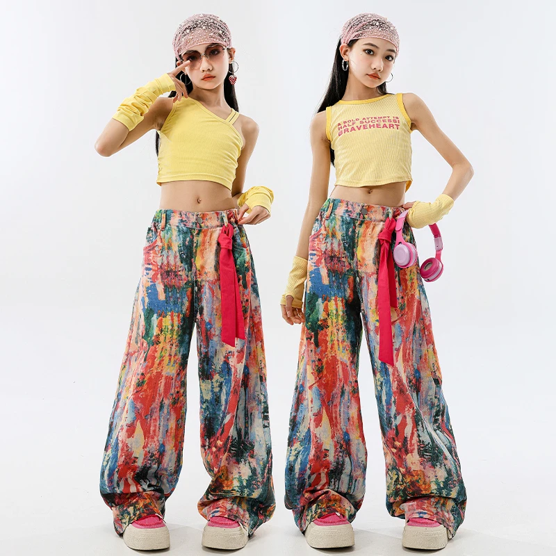 儿童爵士舞服装潮酷时髦背心皮裤套装女童舞蹈服jazz女孩街舞潮服