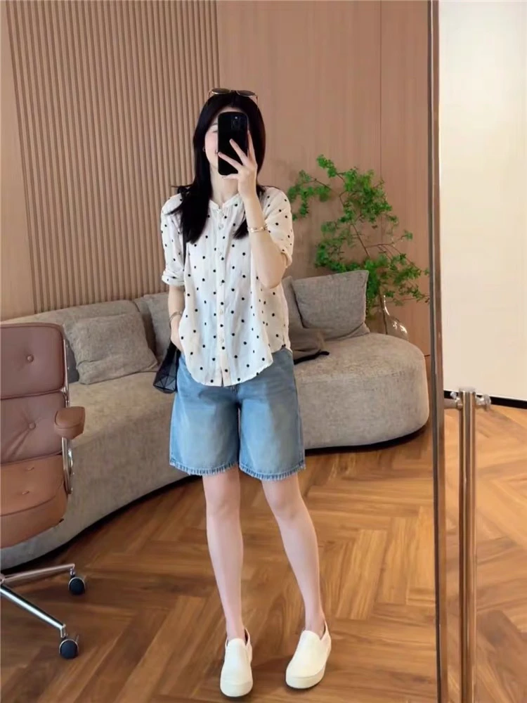 2025年夏季新款减龄风波点衬衫女设计感小众五分袖半袖衬衣