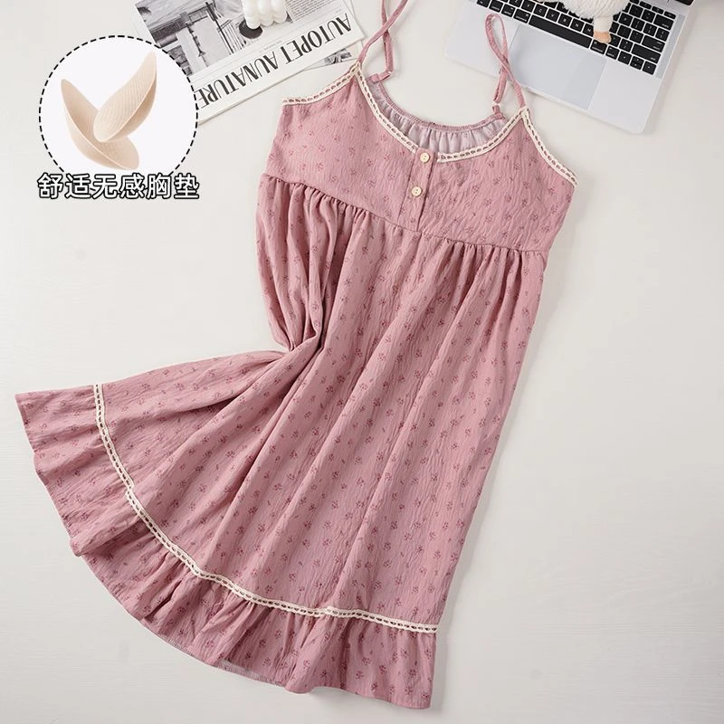 带胸垫吊带睡裙女云朵棉2025年夏季性感碎花睡衣女甜美家居服外穿