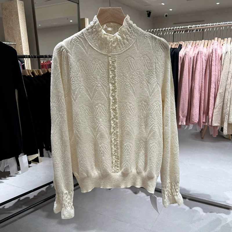 半高领长袖时尚洋气钉珠毛衣77336