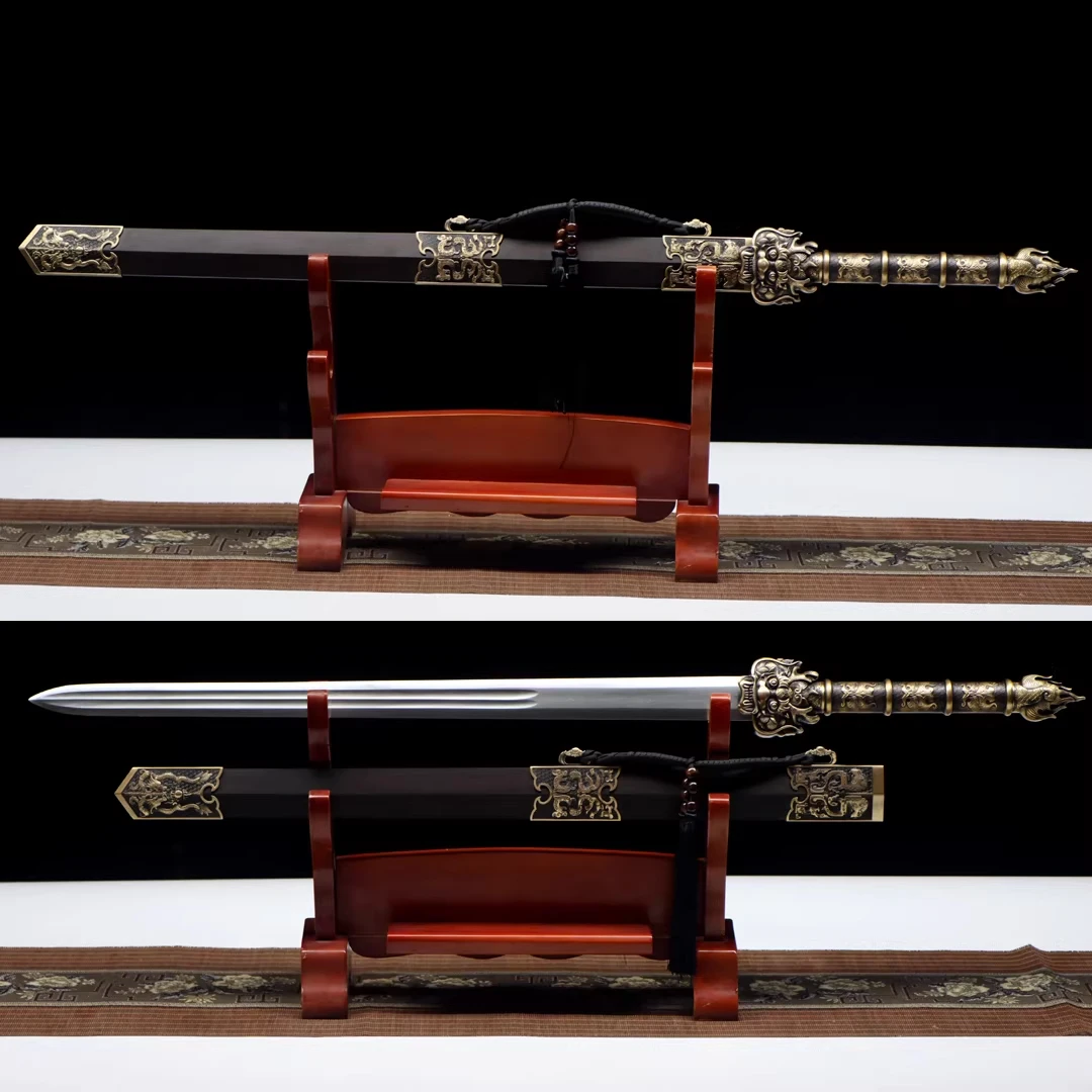 程字号宝剑龙吟霸王剑花纹钢黑檀木一体宝剑收藏送礼冷兵器未开刃