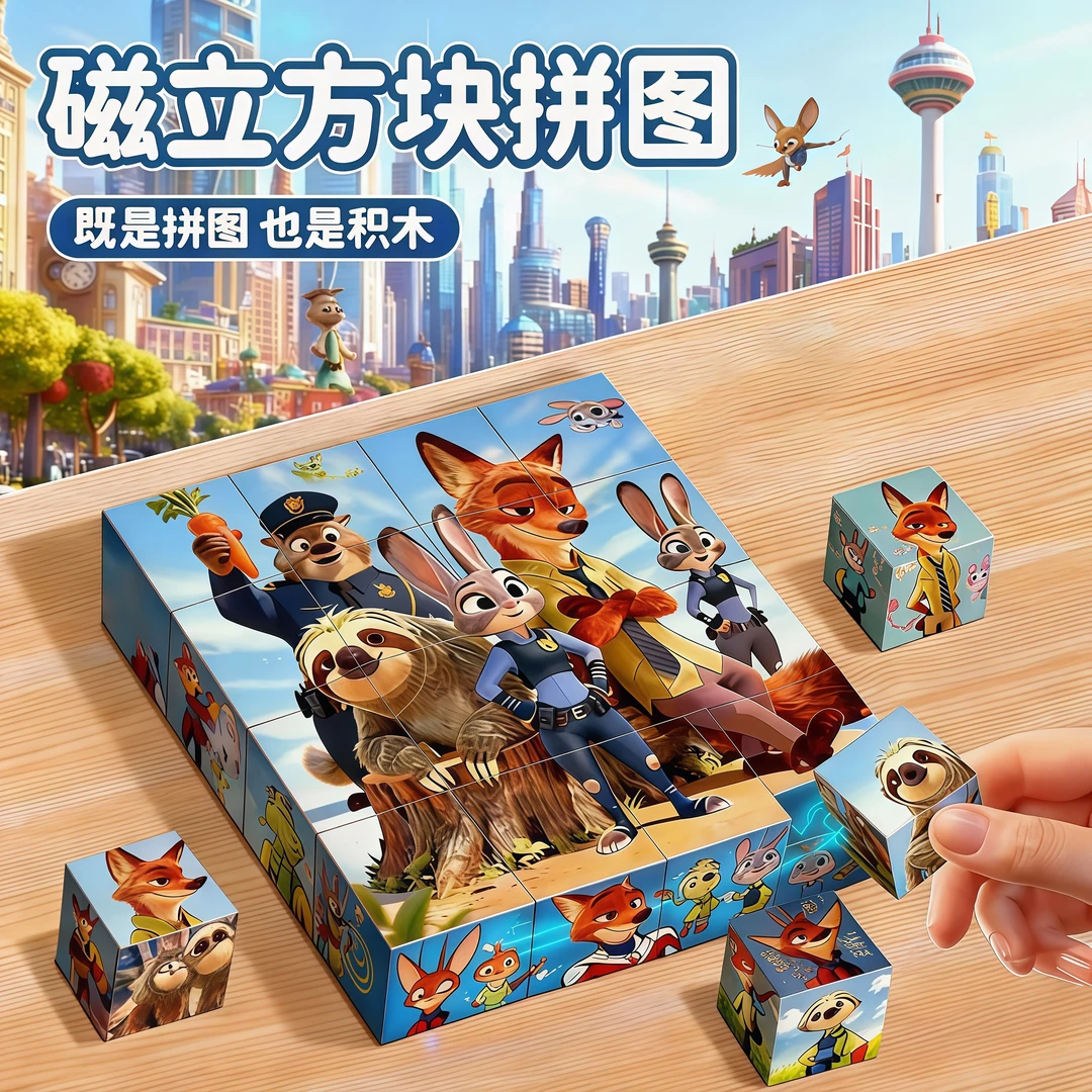 疯狂动物城磁力方块拼图3到6岁益智玩具思维训练新款儿童积木玩具