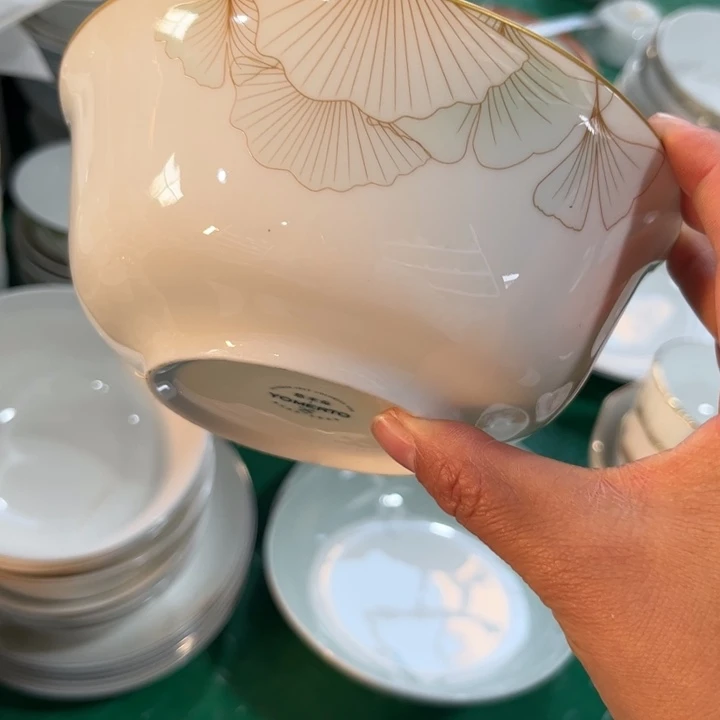 瓷片银杏六寸面碗四个微瑕