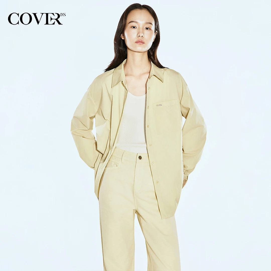 [新派简约]COVERINS2025春季休闲宽松醋酸翻领衬衫
