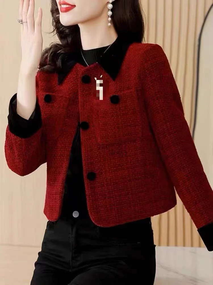 杭州原版正品2025初春新款气质高级红色小香风外套女