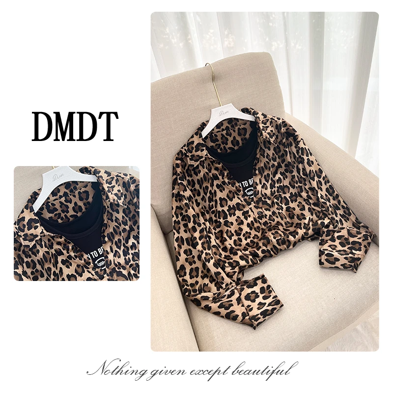 【DMDT服饰】2025新品 “不俗格调”字母印花豹纹翻领假两件衬衫U7097
