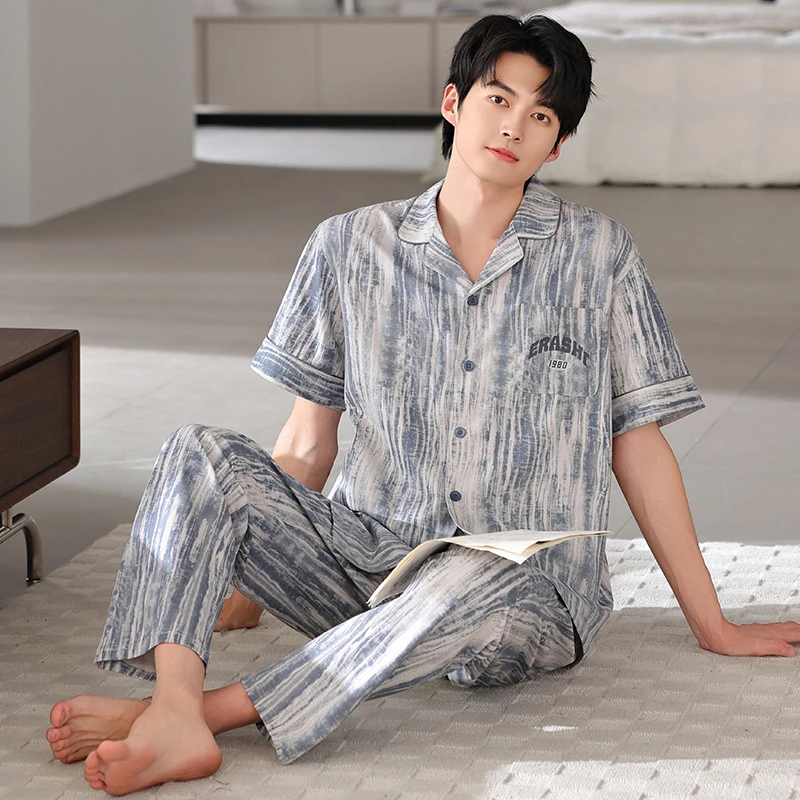 【凉感爽棉】睡衣男纯棉套装凉感开衫短袖长裤男士家居服中年男生