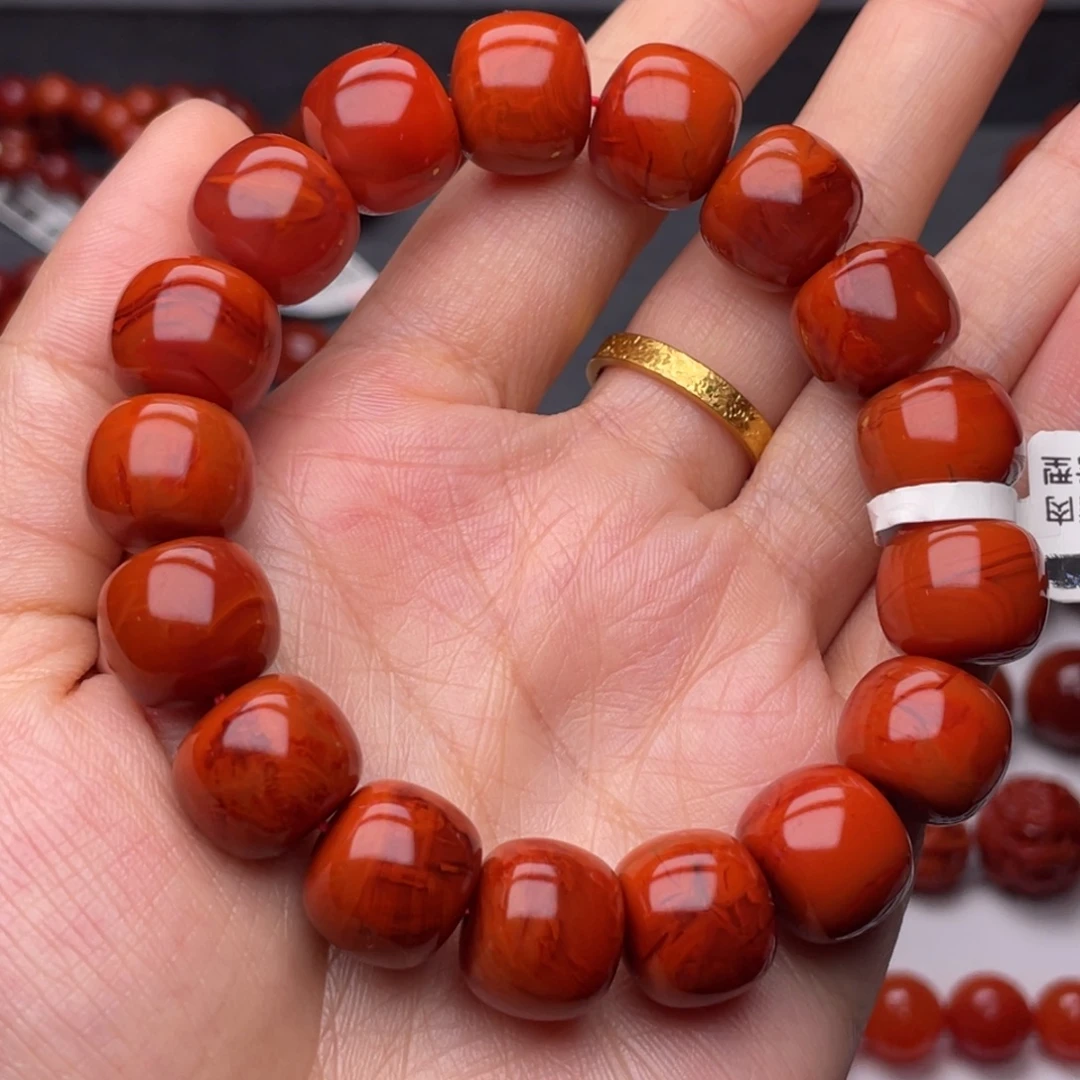 南红玛瑙未镶嵌手链13.6mm高品满肉火焰纹老型手串