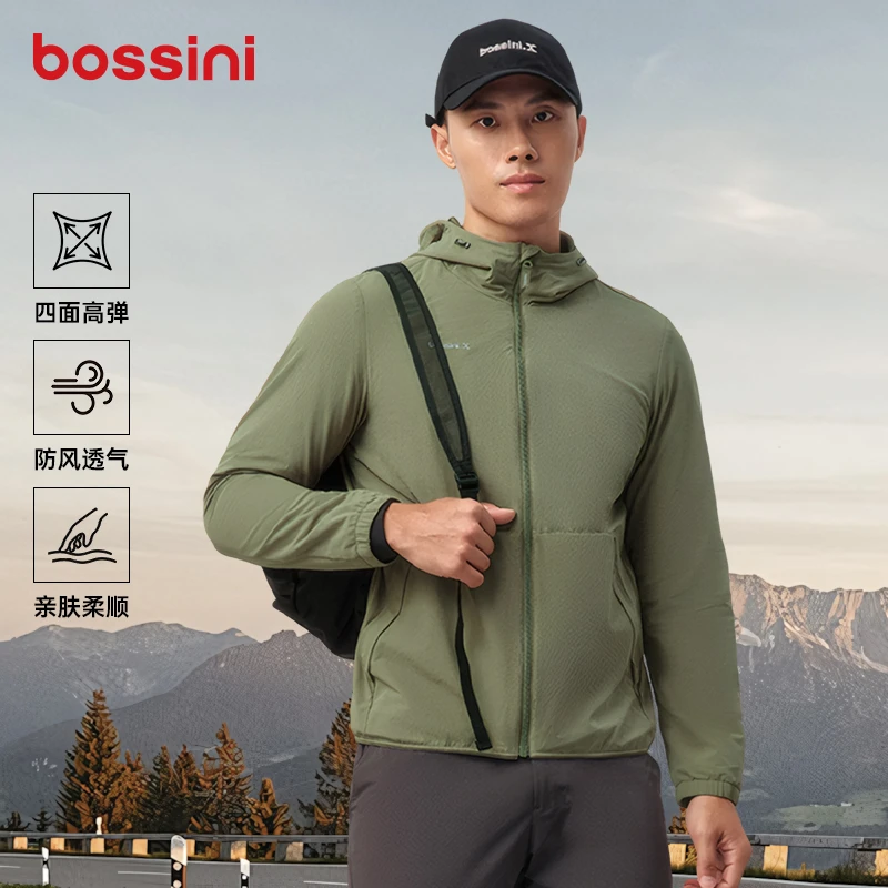 【防风高弹风衣】bossini透气洞洞布运动夹克秋季新款男款外套