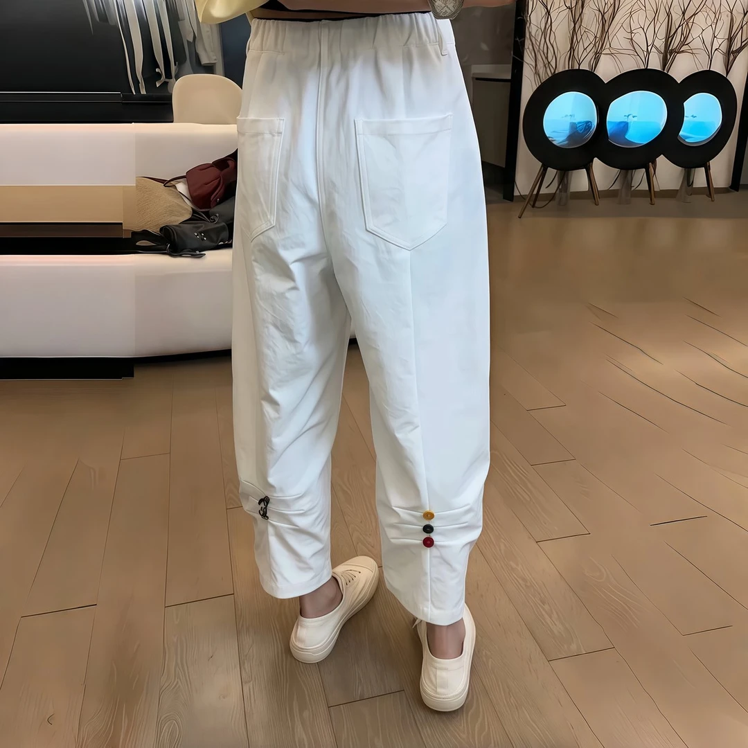 大码高腰百搭阔腿休闲裤女2025年夏季薄款宽松显瘦时尚直筒九分裤