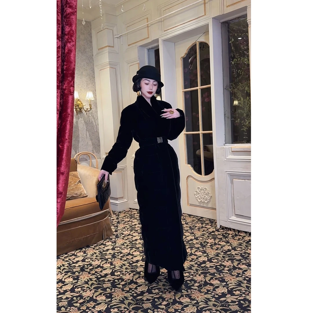 LYXJ【曼城旧事】秋冬时尚小众设计丝绒羽绒服外套（长版）200399