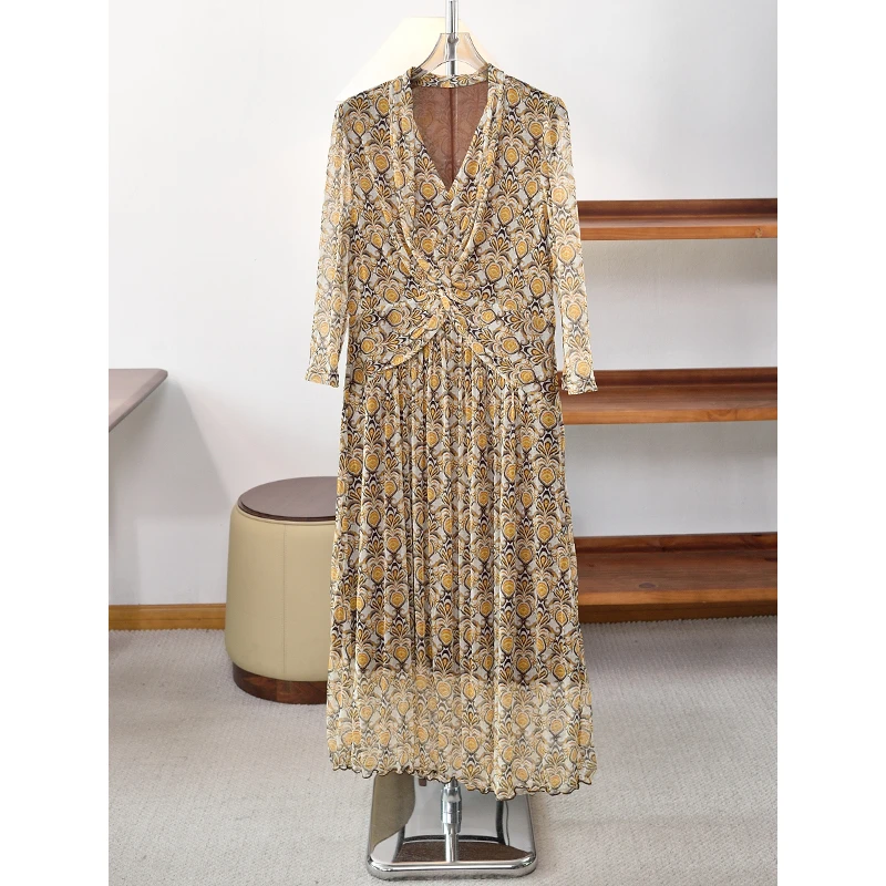 【皇家图腾】春季新品 桑蚕丝双层网眼收腰连衣裙