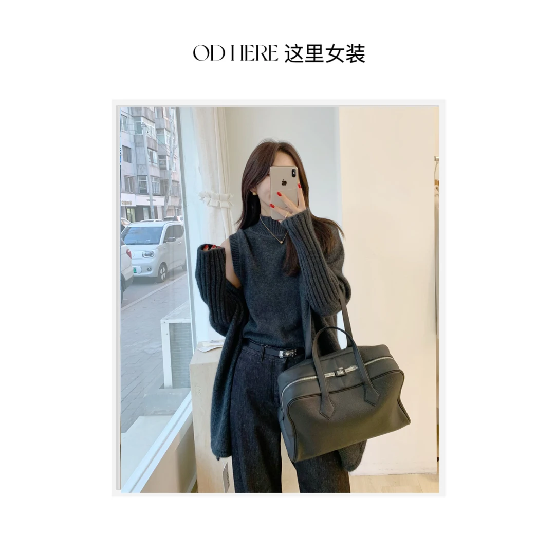 OD HERE 深灰色真两件绒绒高品质叠穿毛衣