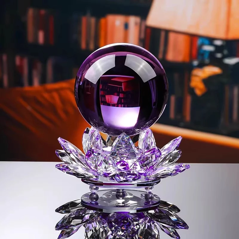 莲花创意底座水晶球摆件家居装饰品可转动客厅电视柜玄关酒柜摆设