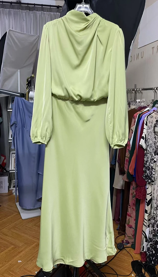 【1025# - 浅绿色 】春季气质显瘦时尚连衣裙长款修身收腰轻奢法式